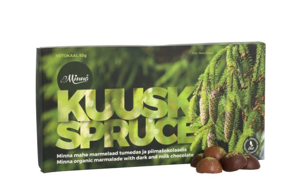 4744209010489_1 MINNA MAHE MARMELAAD “KUUSK” TUMEDAS JA PIIMAŠOKOLAADIS 85 g