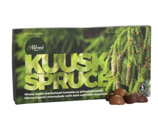 4744209010489_1 MINNA MAHE MARMELAAD “KUUSK” TUMEDAS JA PIIMAŠOKOLAADIS 85 g